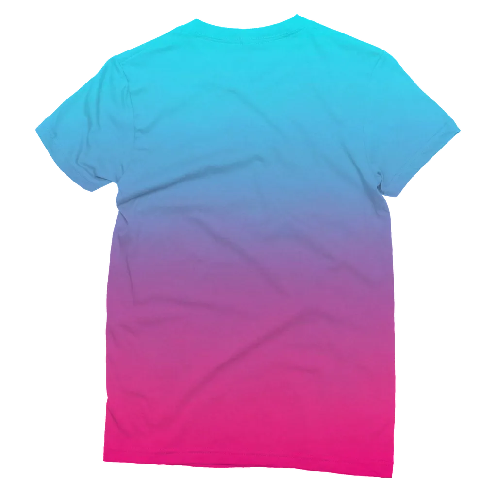Teal Blue Faded to Hot Pink Women's Cut T-shirt All Over Print