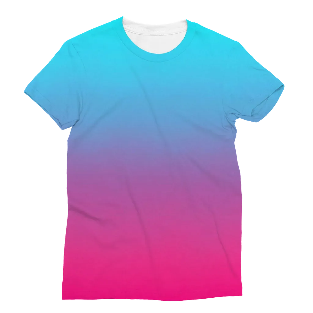Teal Blue Faded to Hot Pink Women's Cut T-shirt All Over Print