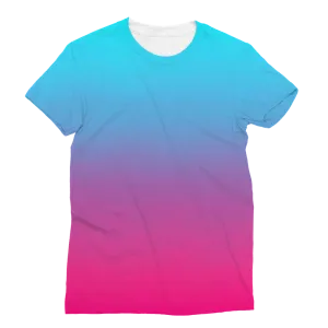 Teal Blue Faded to Hot Pink Women's Cut T-shirt All Over Print