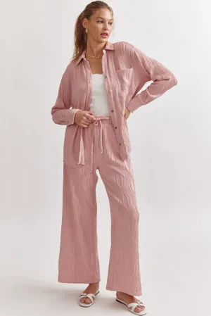 Textured Button Up Pant Set {Light Pink}