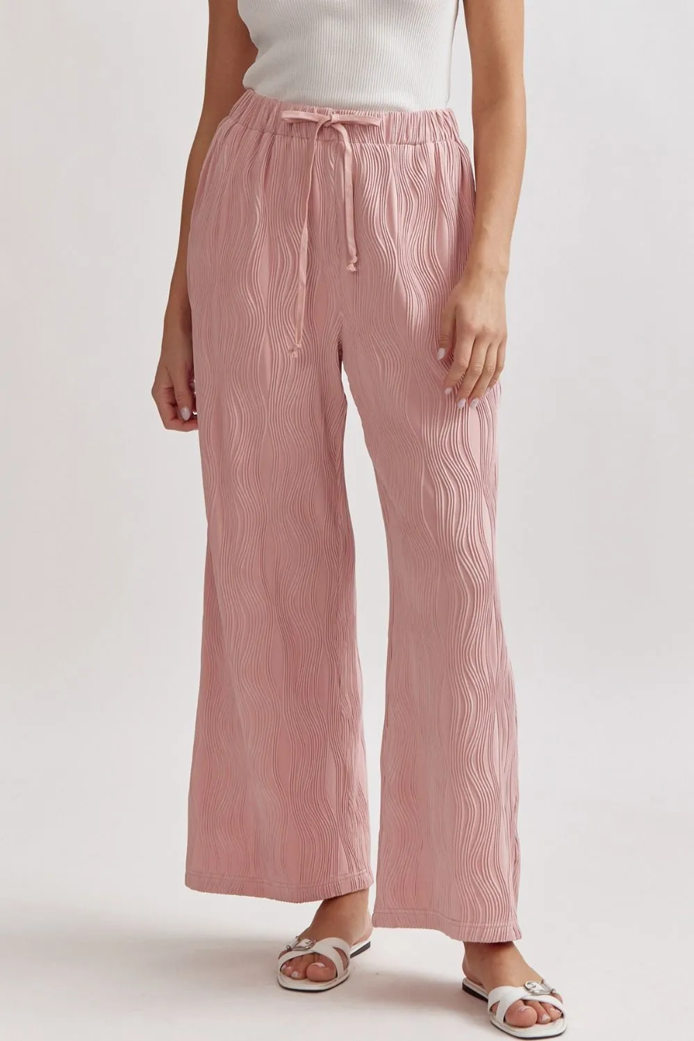Textured Button Up Pant Set {Light Pink}