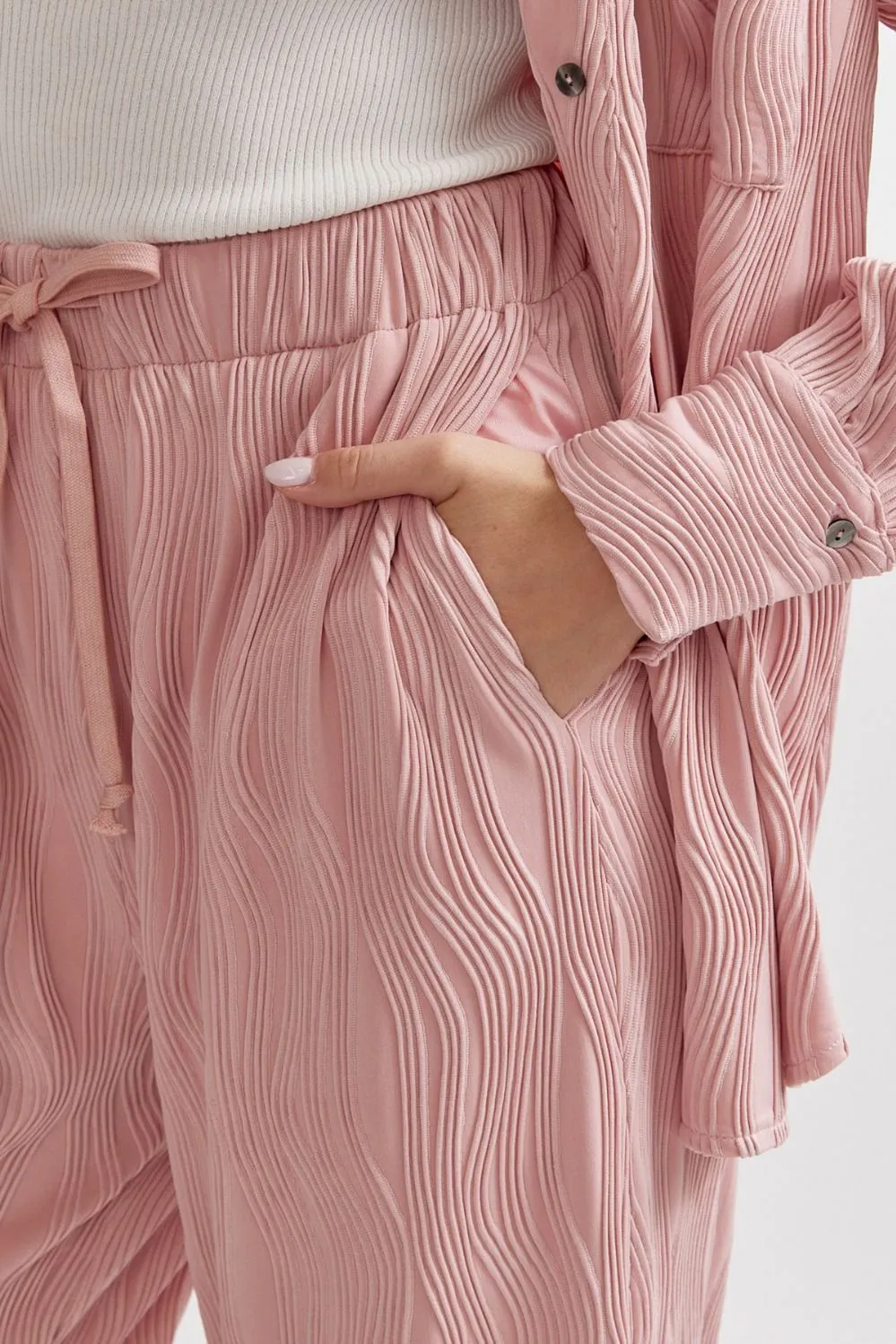 Textured Button Up Pant Set {Light Pink}