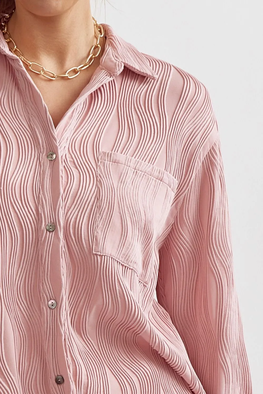 Textured Button Up Pant Set {Light Pink}