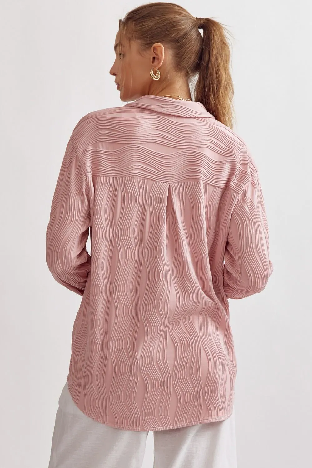 Textured Button Up Pant Set {Light Pink}