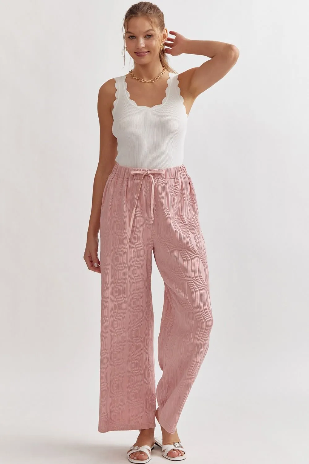 Textured Button Up Pant Set {Light Pink}