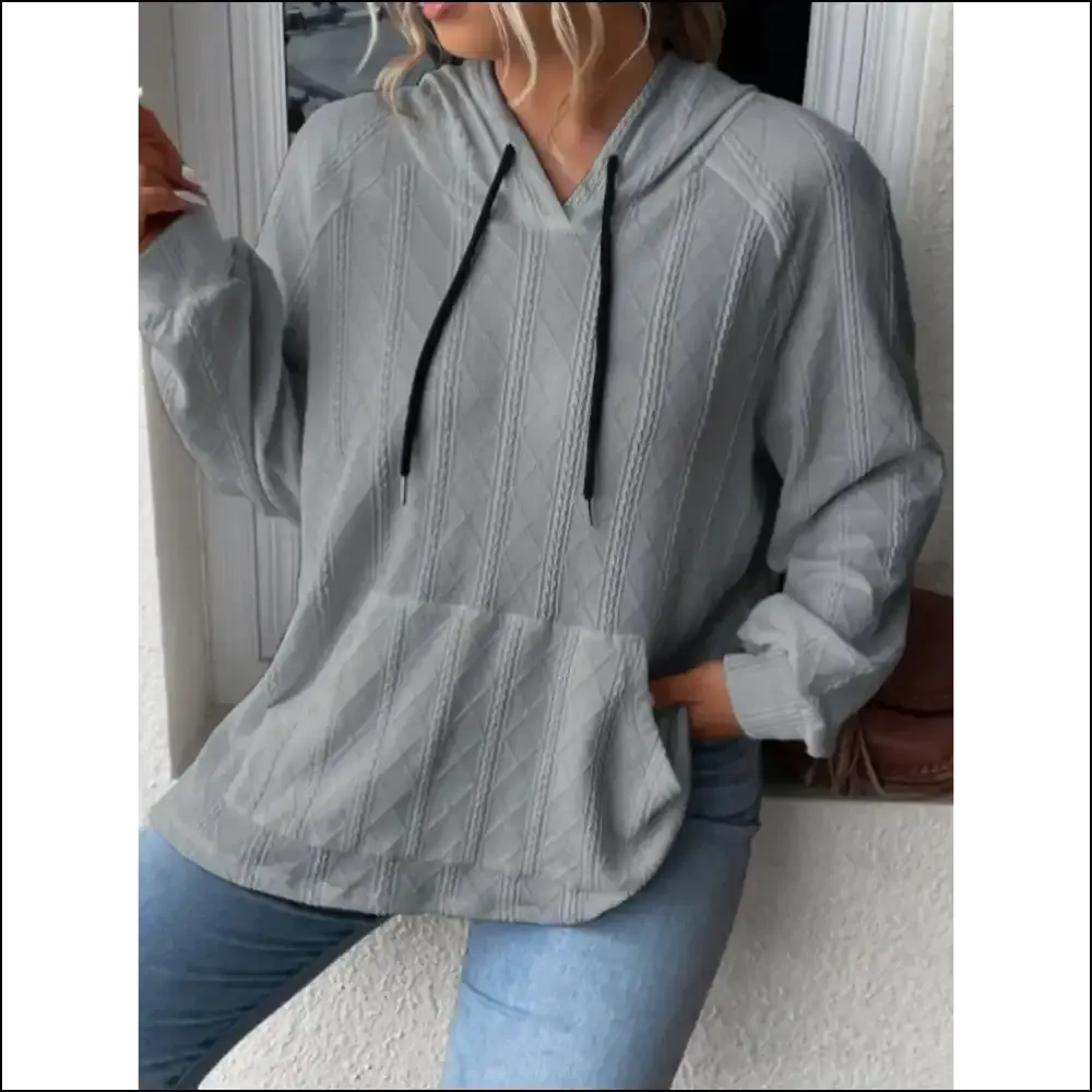 Textured Drawstring Kangaroo Pocket Hoodie