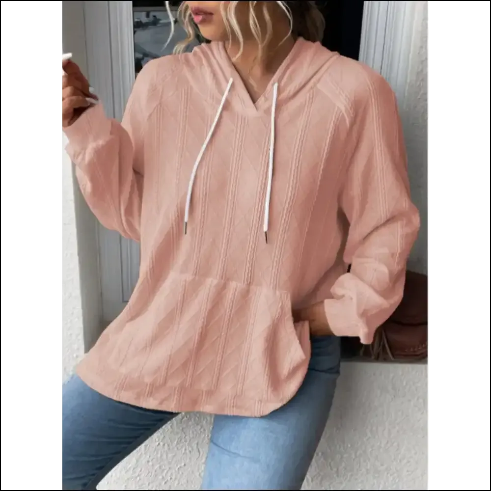 Textured Drawstring Kangaroo Pocket Hoodie