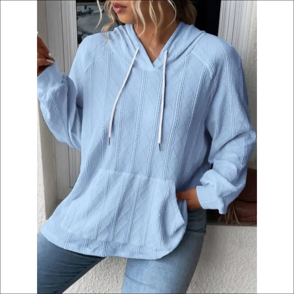 Textured Drawstring Kangaroo Pocket Hoodie