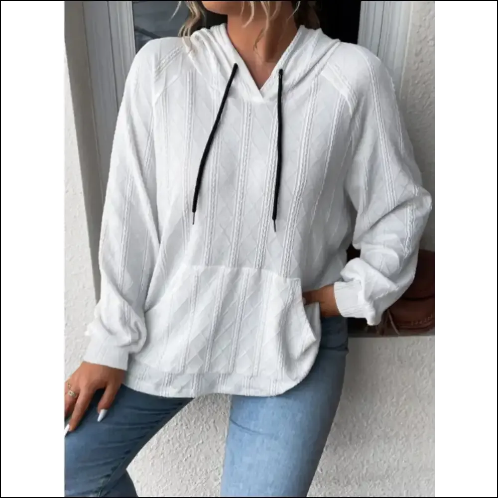 Textured Drawstring Kangaroo Pocket Hoodie