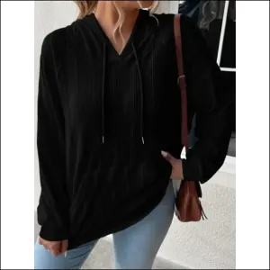 Textured Drawstring Kangaroo Pocket Hoodie