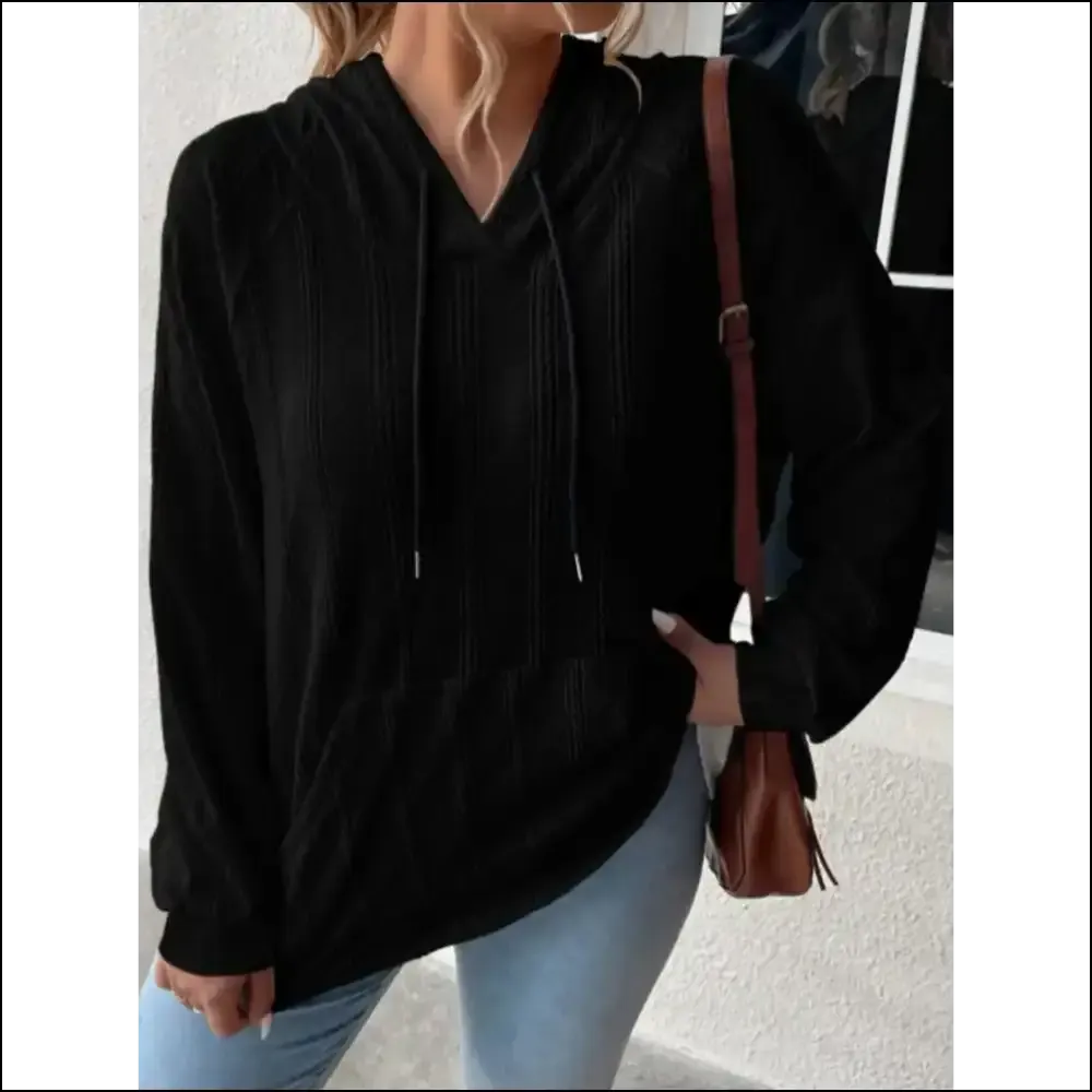 Textured Drawstring Kangaroo Pocket Hoodie