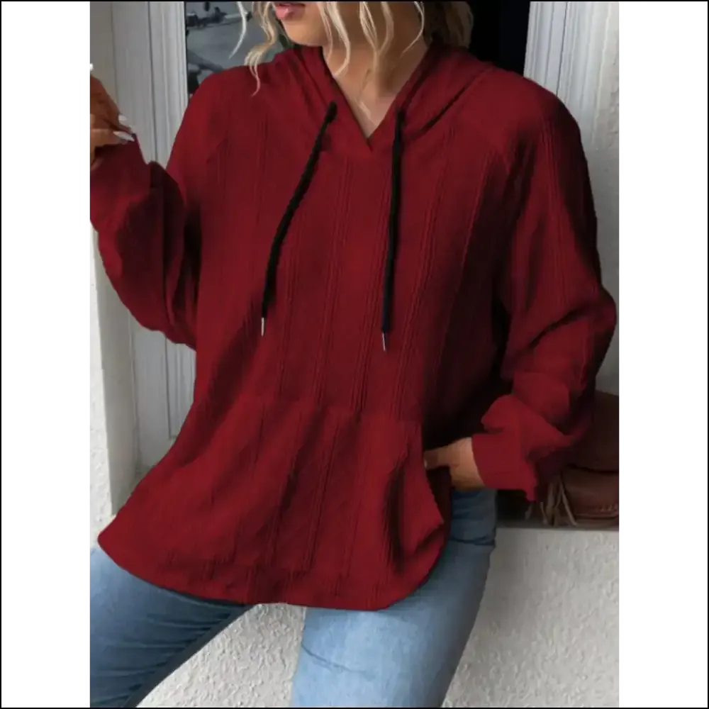 Textured Drawstring Kangaroo Pocket Hoodie