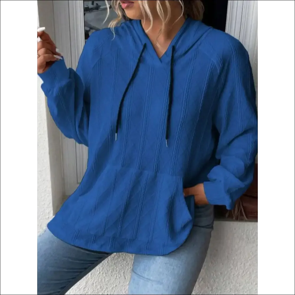 Textured Drawstring Kangaroo Pocket Hoodie