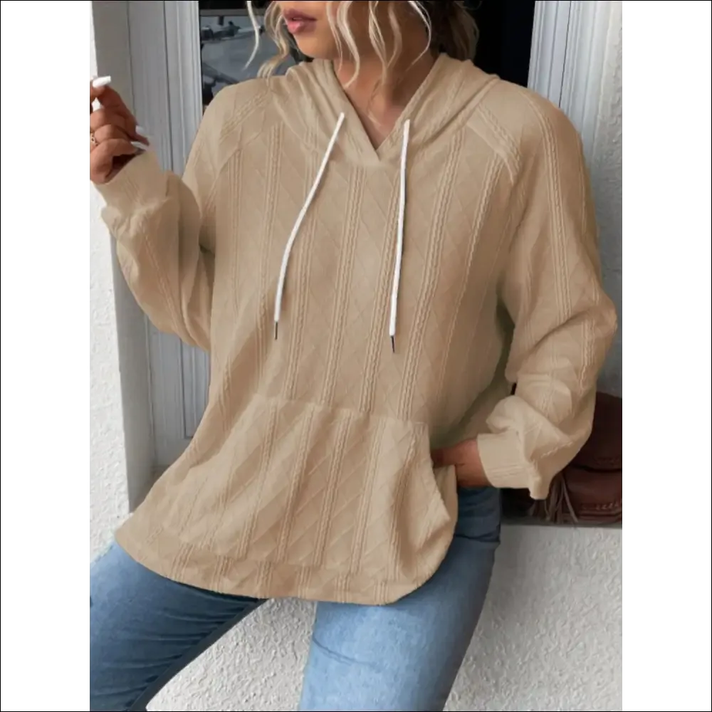 Textured Drawstring Kangaroo Pocket Hoodie