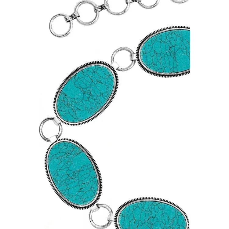 Textured oval or trapezoid gemstone chain belt