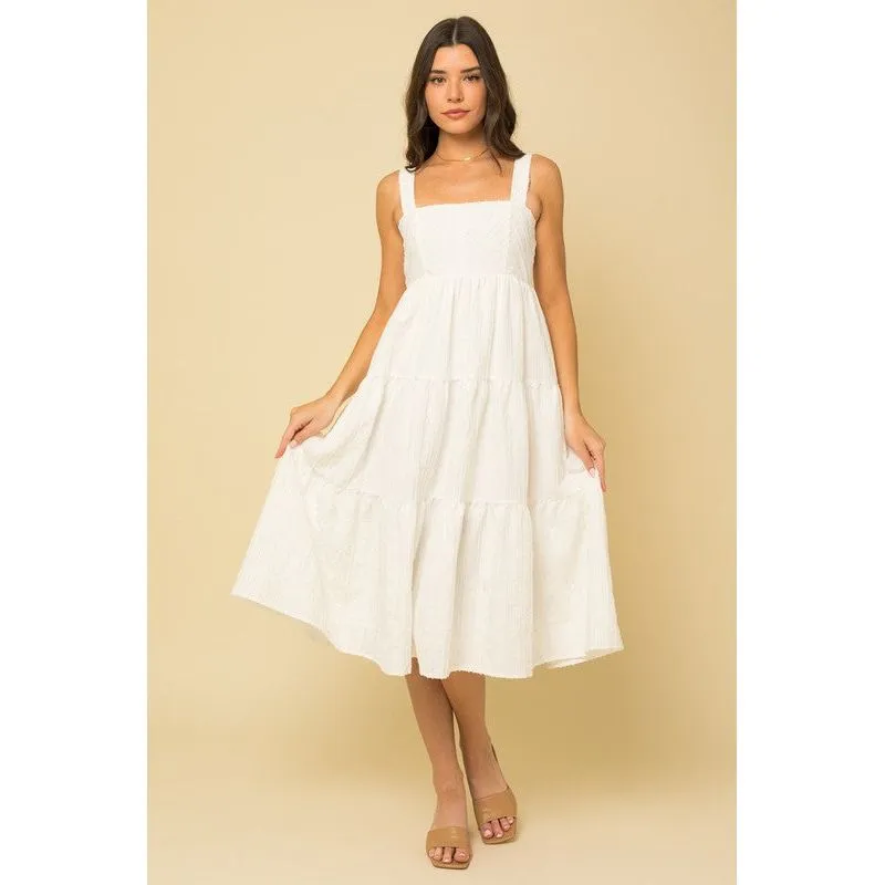 Textured Striped Smocked Back Midi Dress