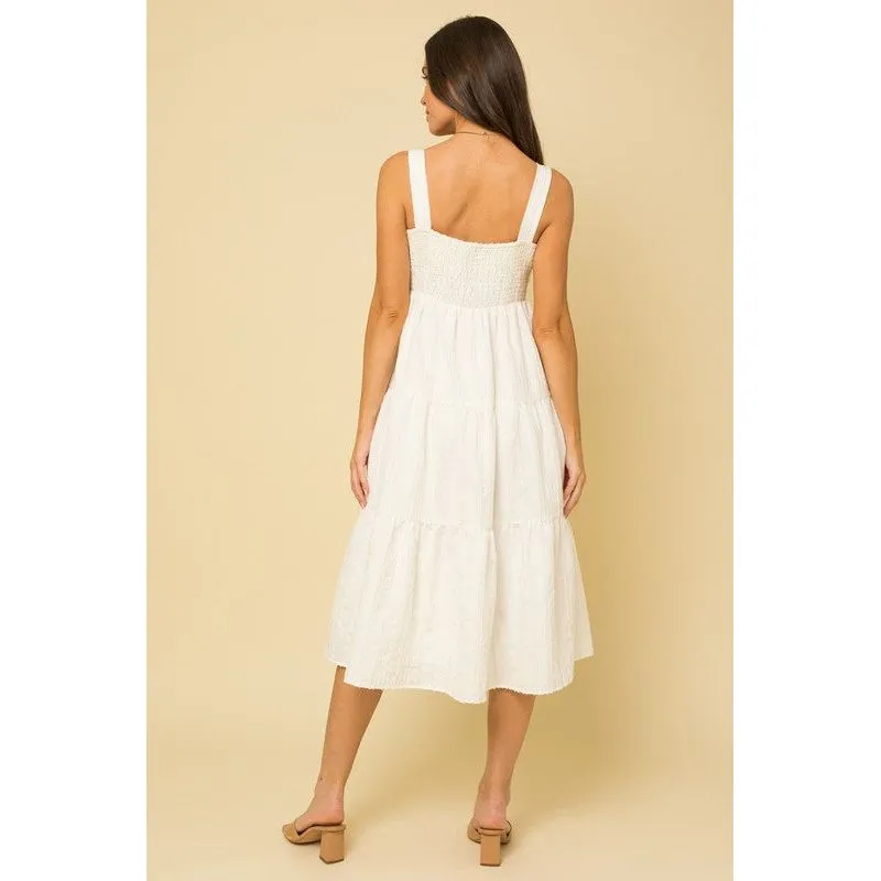 Textured Striped Smocked Back Midi Dress