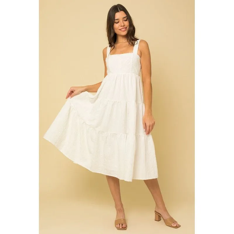 Textured Striped Smocked Back Midi Dress