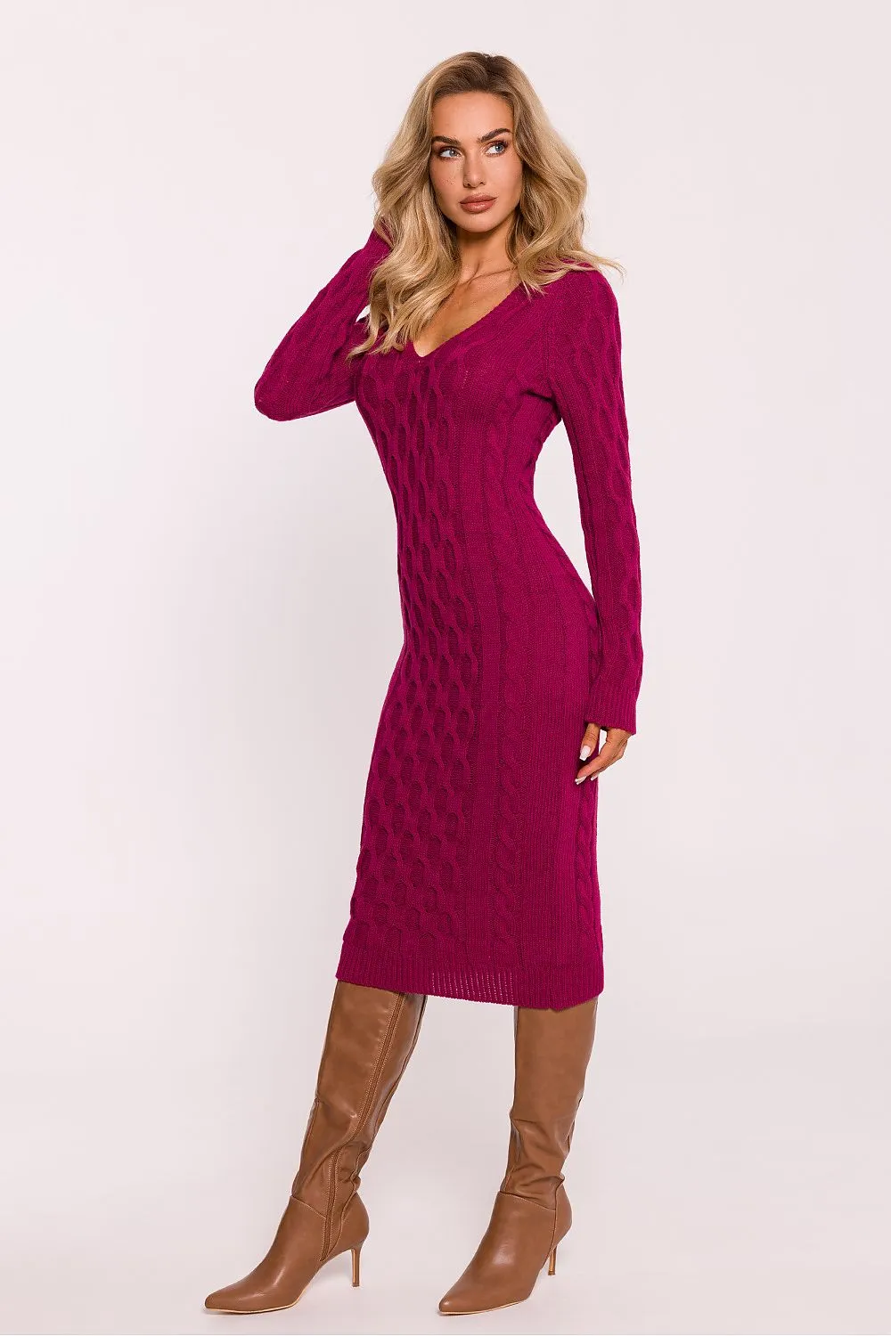 Textured V-Neck Midi Dress