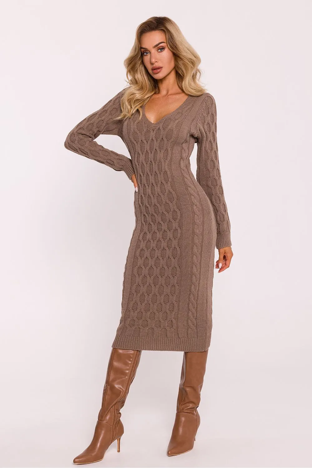 Textured V-Neck Midi Dress