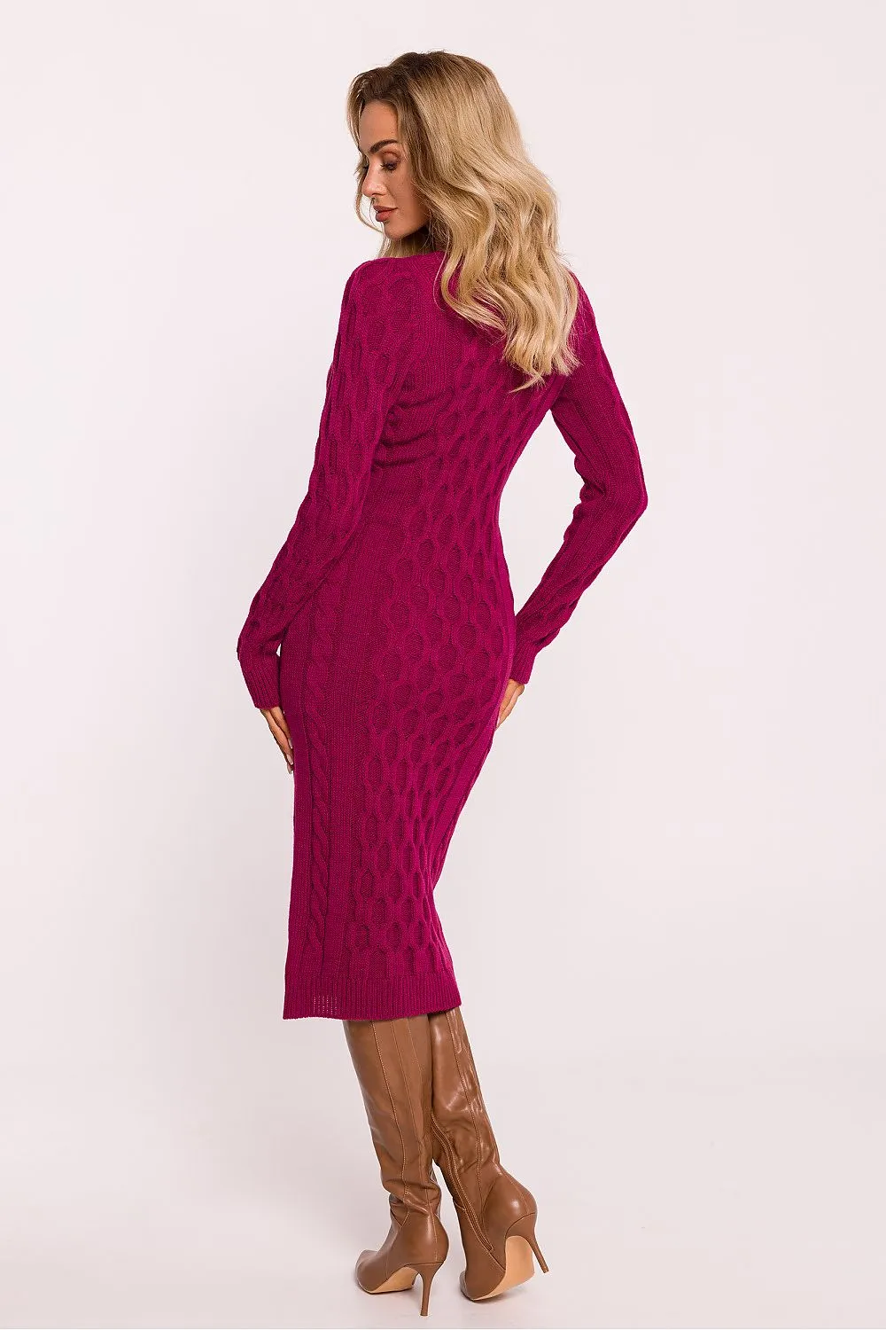 Textured V-Neck Midi Dress