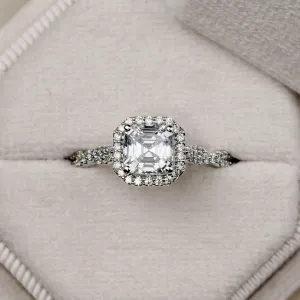 The Augusta - Asscher Halo Diamond Engagement Ring with Twisted Pavé Diamond Setting