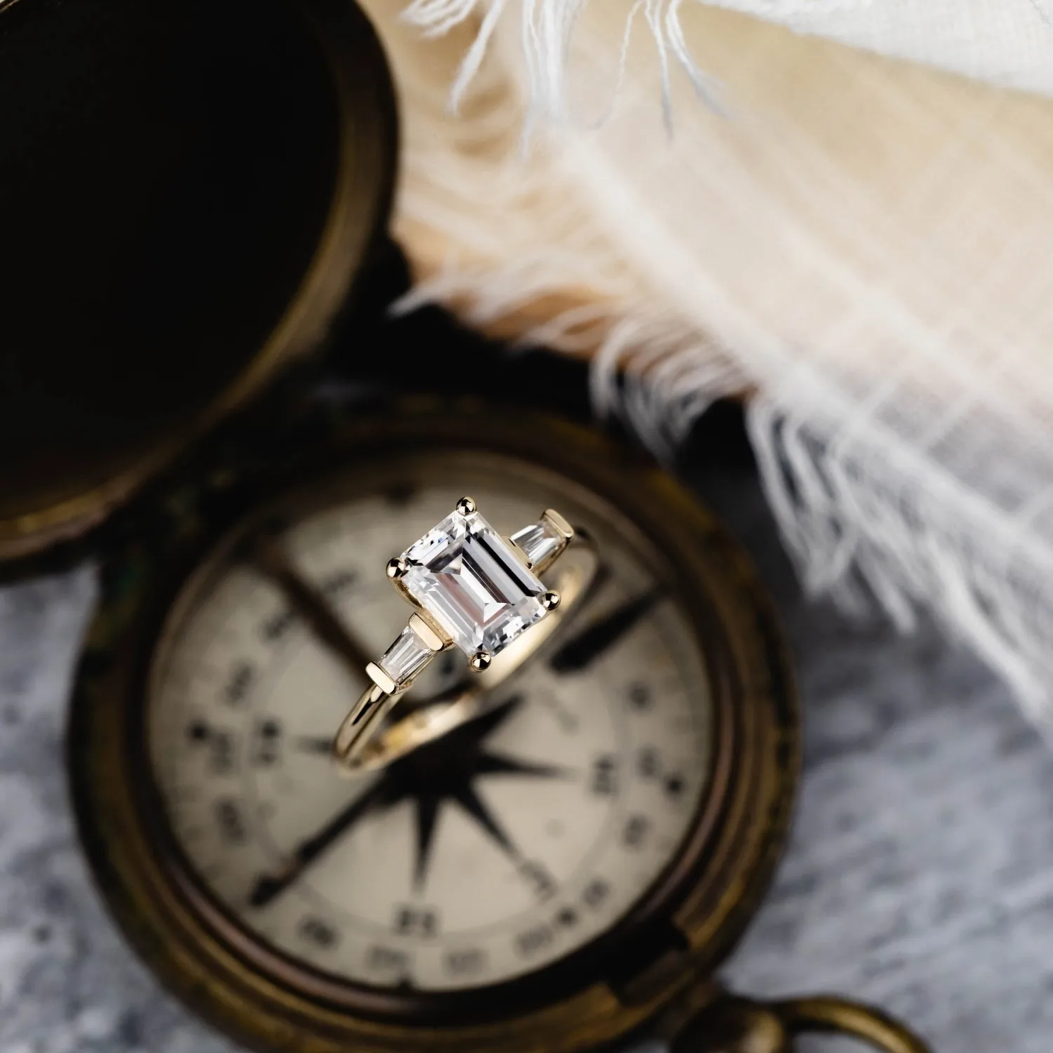 The Charlotte - Three Stone Emerald Cut Diamond Engagement Ring