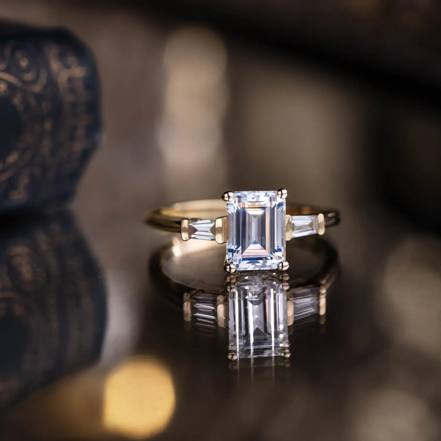 The Charlotte - Three Stone Emerald Cut Diamond Engagement Ring