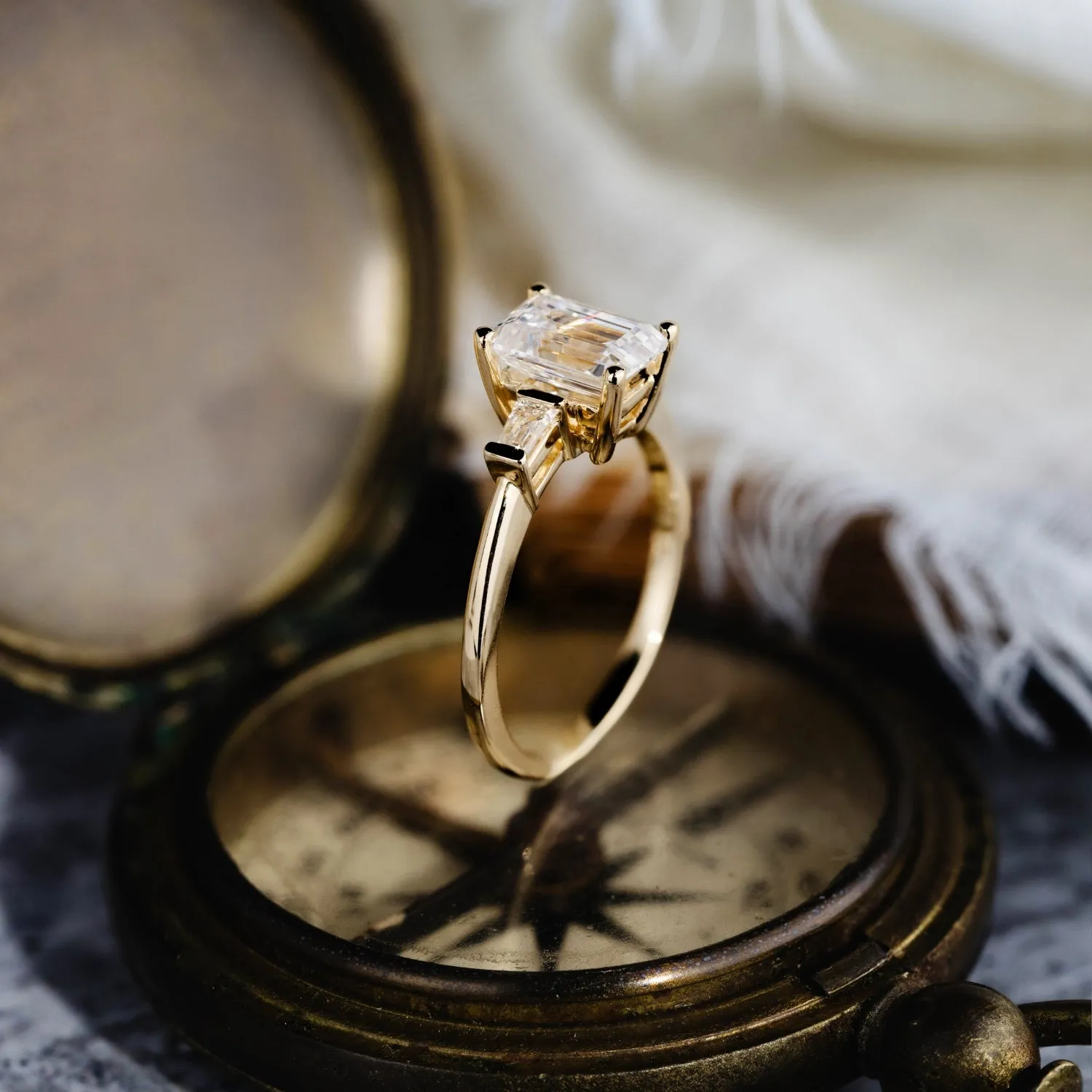 The Charlotte - Three Stone Emerald Cut Diamond Engagement Ring