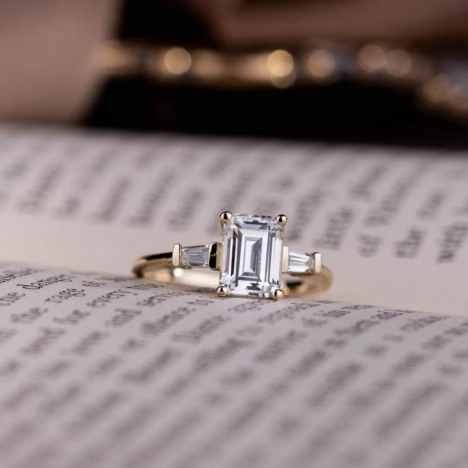 The Charlotte - Three Stone Emerald Cut Diamond Engagement Ring