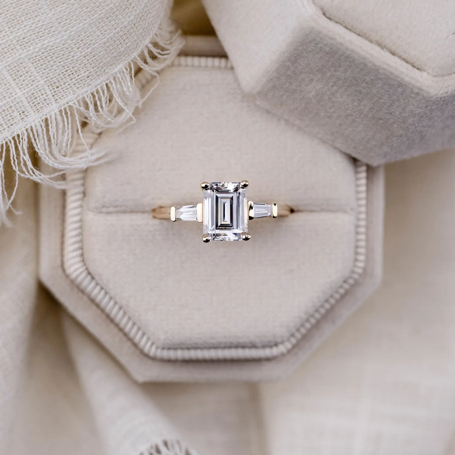 The Charlotte - Three Stone Emerald Cut Diamond Engagement Ring