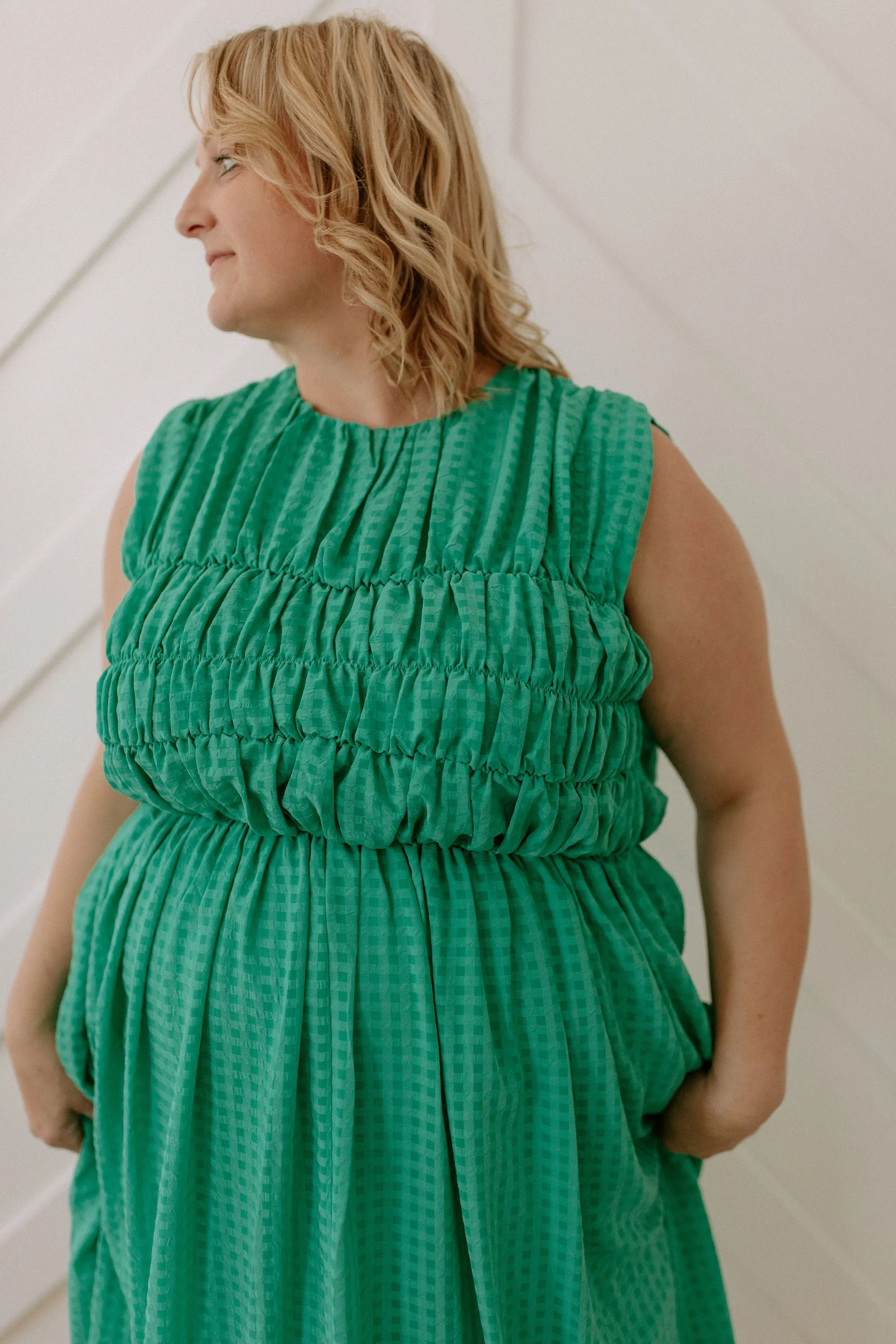 The Dorothy Ruched Checkered Midi Dress - PLUS