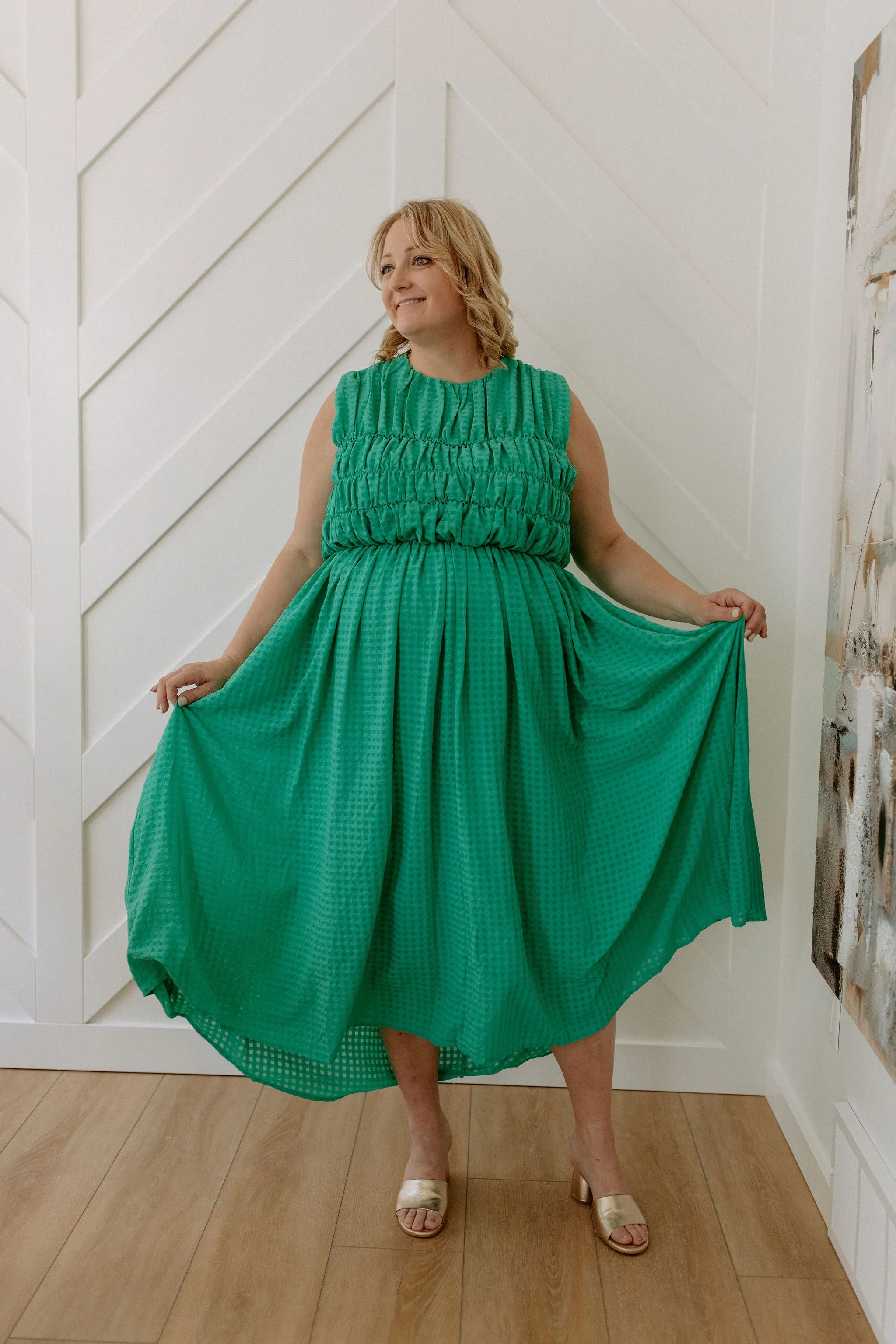 The Dorothy Ruched Checkered Midi Dress - PLUS