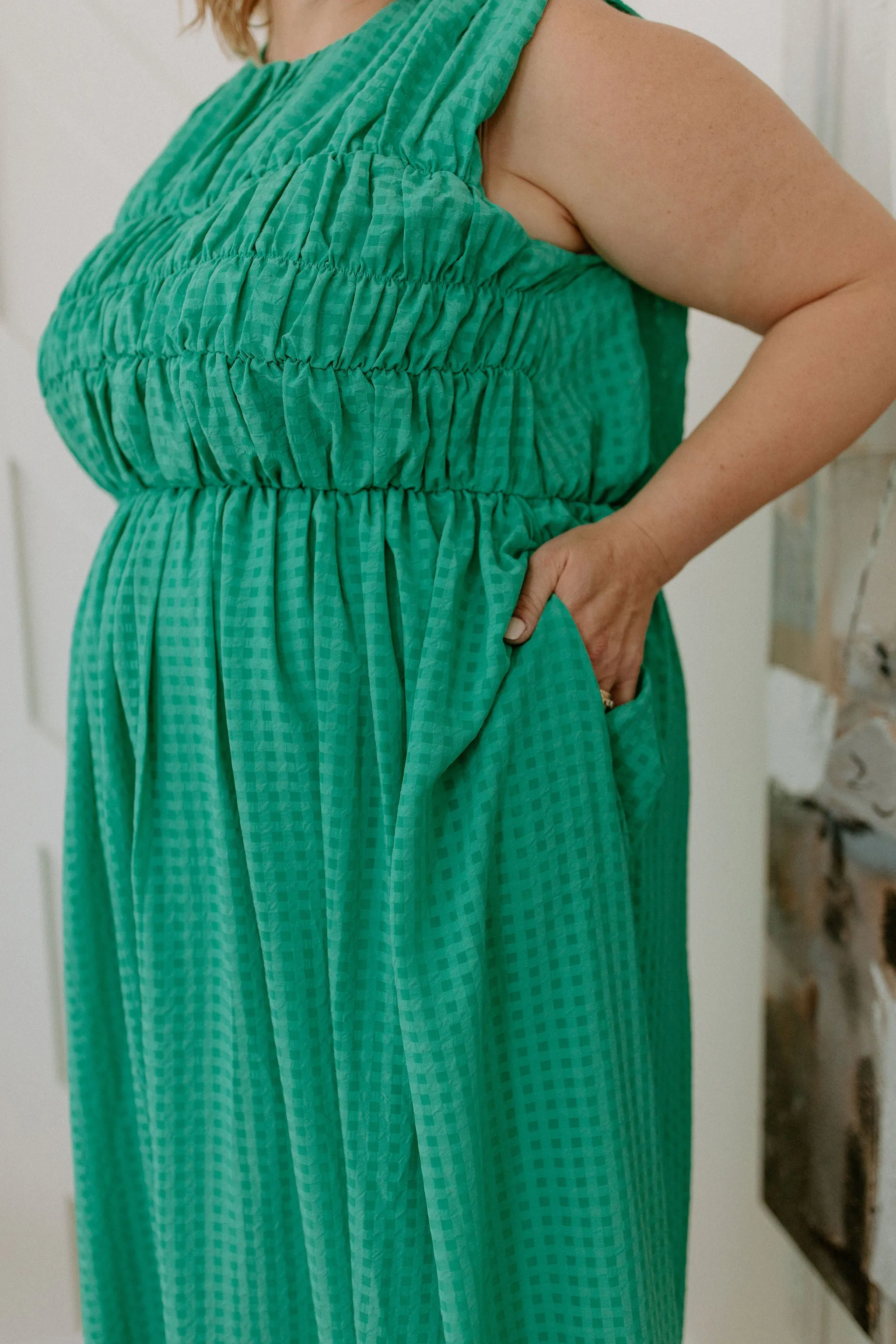 The Dorothy Ruched Checkered Midi Dress - PLUS