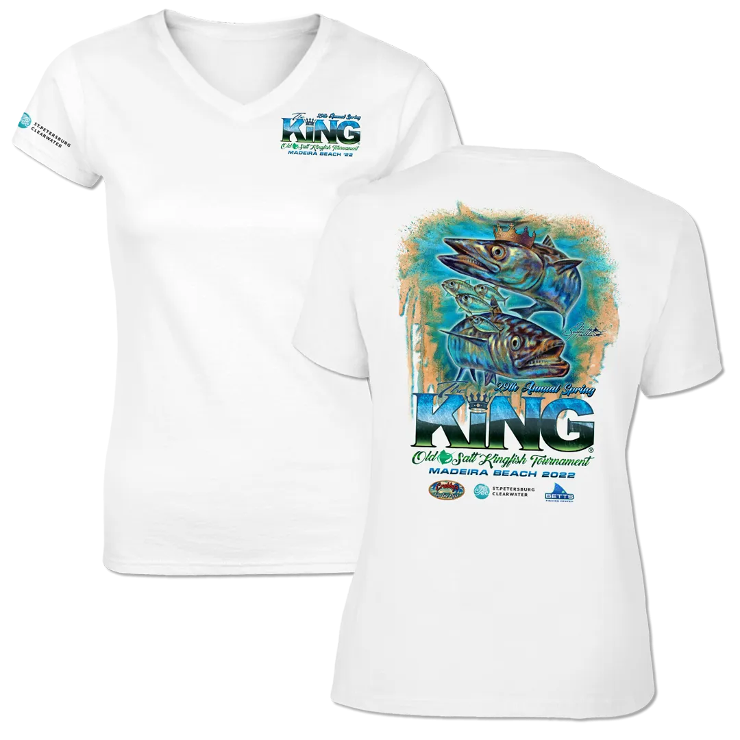 The KING - Spring 2022 - Ladies Short Sleeve Coton V-Neck Shirt - White