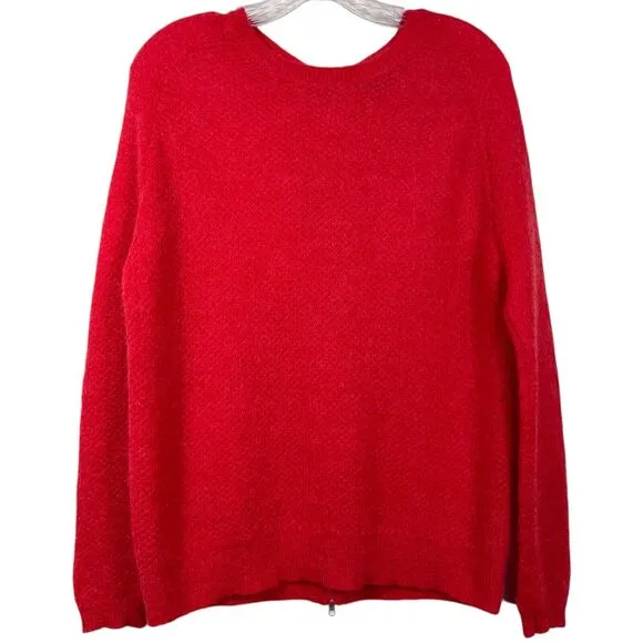 THE KOOPLES Women Back Zipper Mohair Sweater Size Large Crewneck Open Knit Red