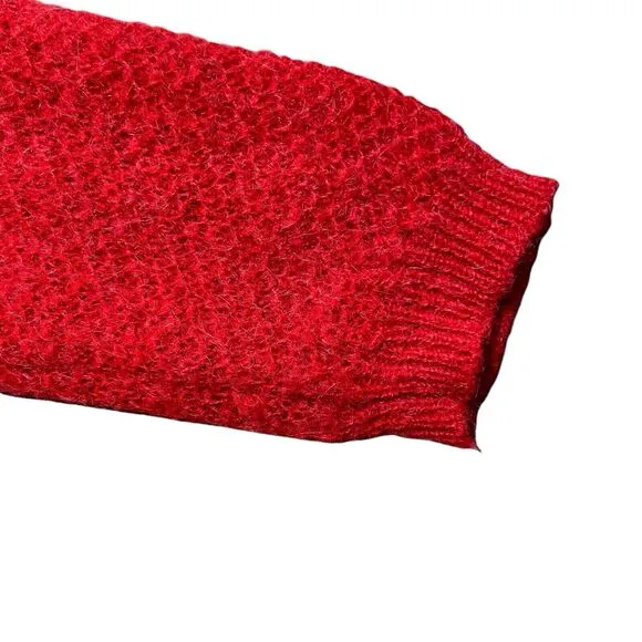 THE KOOPLES Women Back Zipper Mohair Sweater Size Large Crewneck Open Knit Red