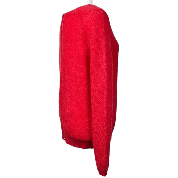 THE KOOPLES Women Back Zipper Mohair Sweater Size Large Crewneck Open Knit Red