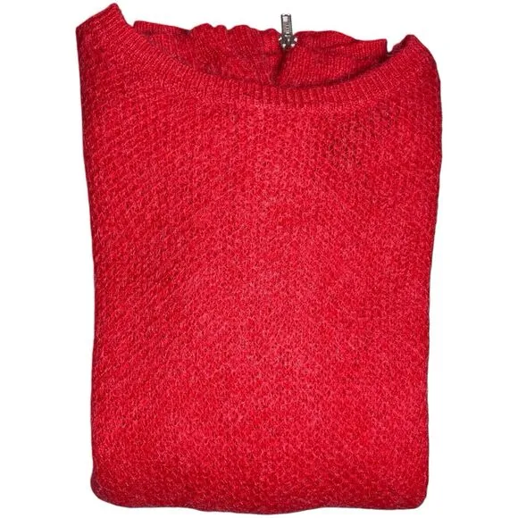 THE KOOPLES Women Back Zipper Mohair Sweater Size Large Crewneck Open Knit Red