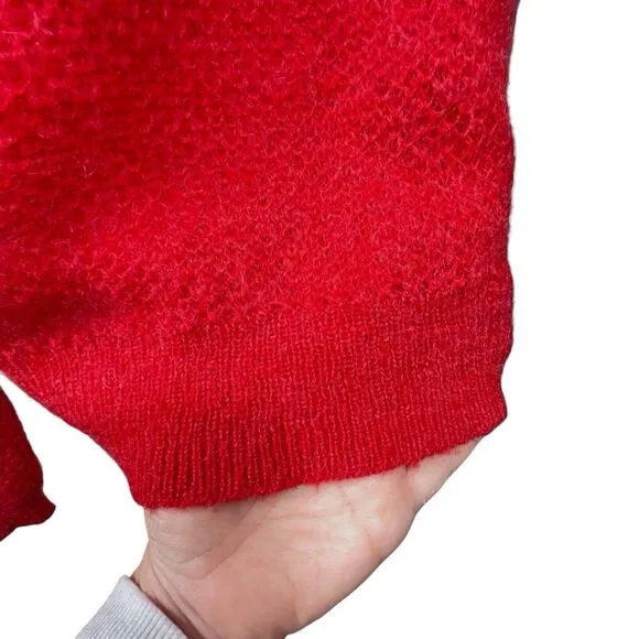 THE KOOPLES Women Back Zipper Mohair Sweater Size Large Crewneck Open Knit Red