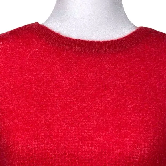 THE KOOPLES Women Back Zipper Mohair Sweater Size Large Crewneck Open Knit Red
