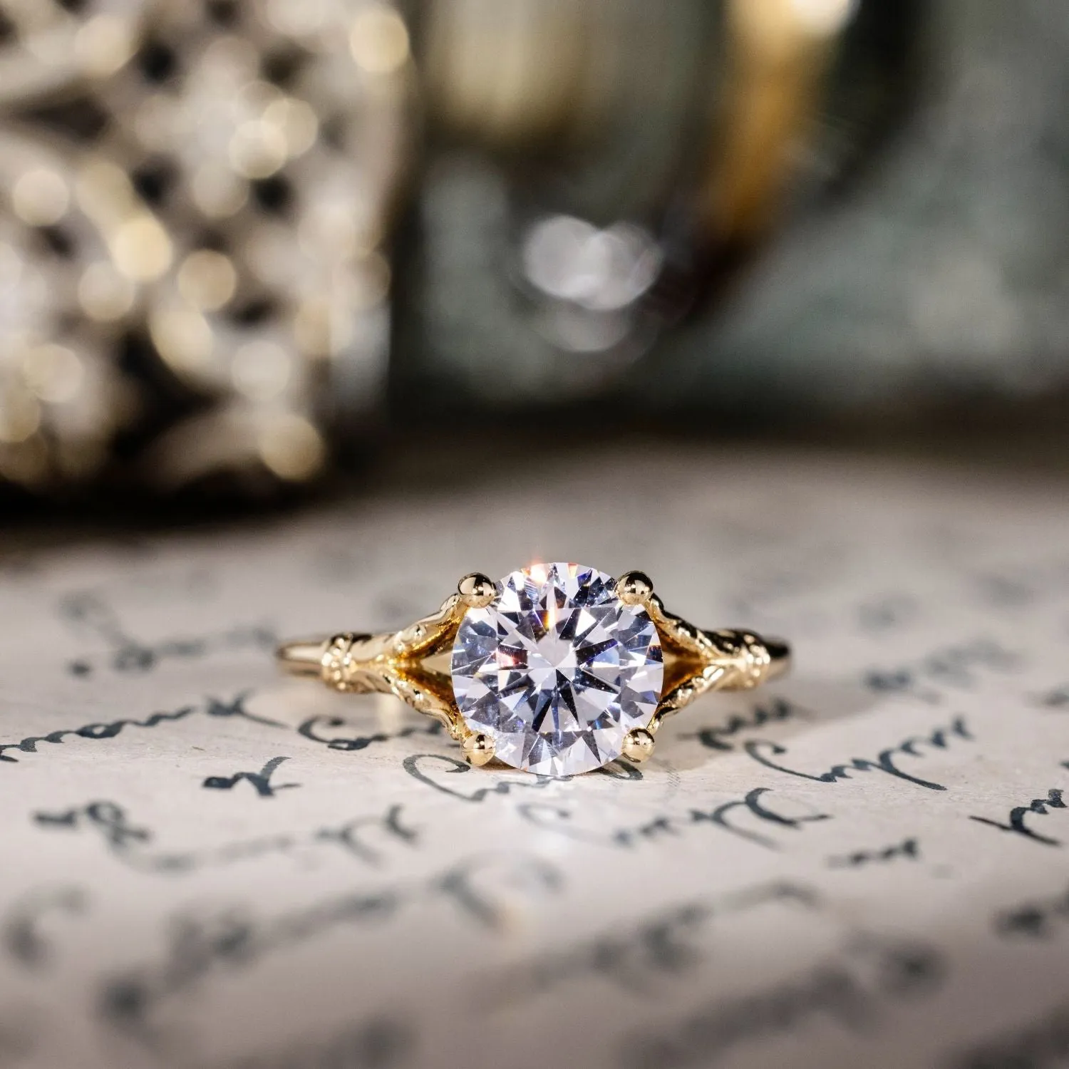 The Selwyn - Round Diamond Solitaire Engagement Ring with Art Nouveau-Inspired Split Shank Setting
