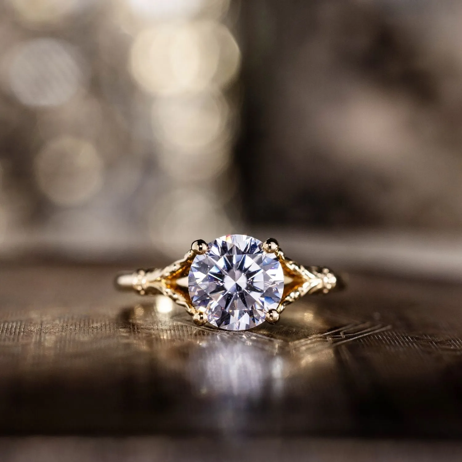 The Selwyn - Round Diamond Solitaire Engagement Ring with Art Nouveau-Inspired Split Shank Setting