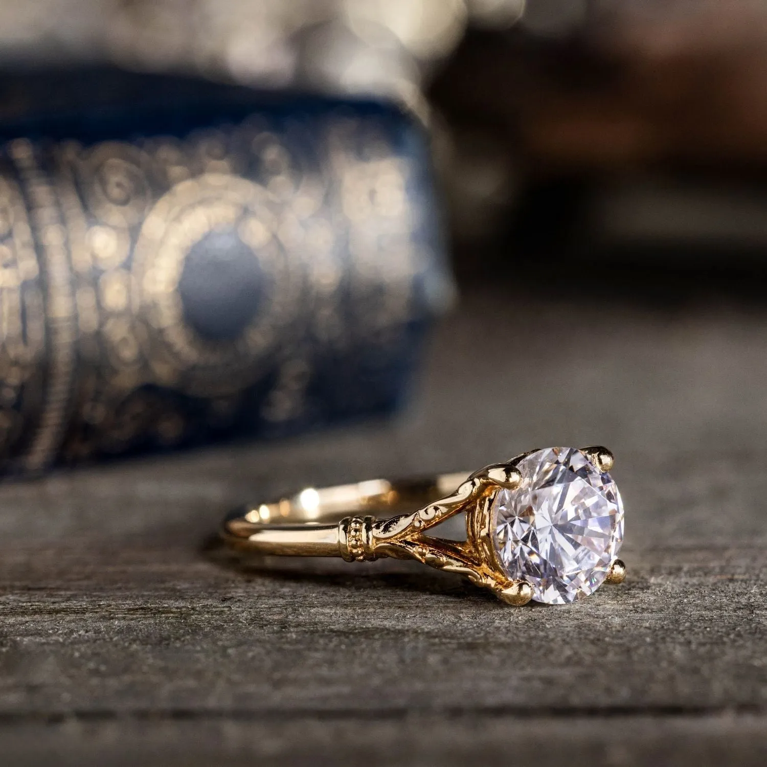 The Selwyn - Round Diamond Solitaire Engagement Ring with Art Nouveau-Inspired Split Shank Setting