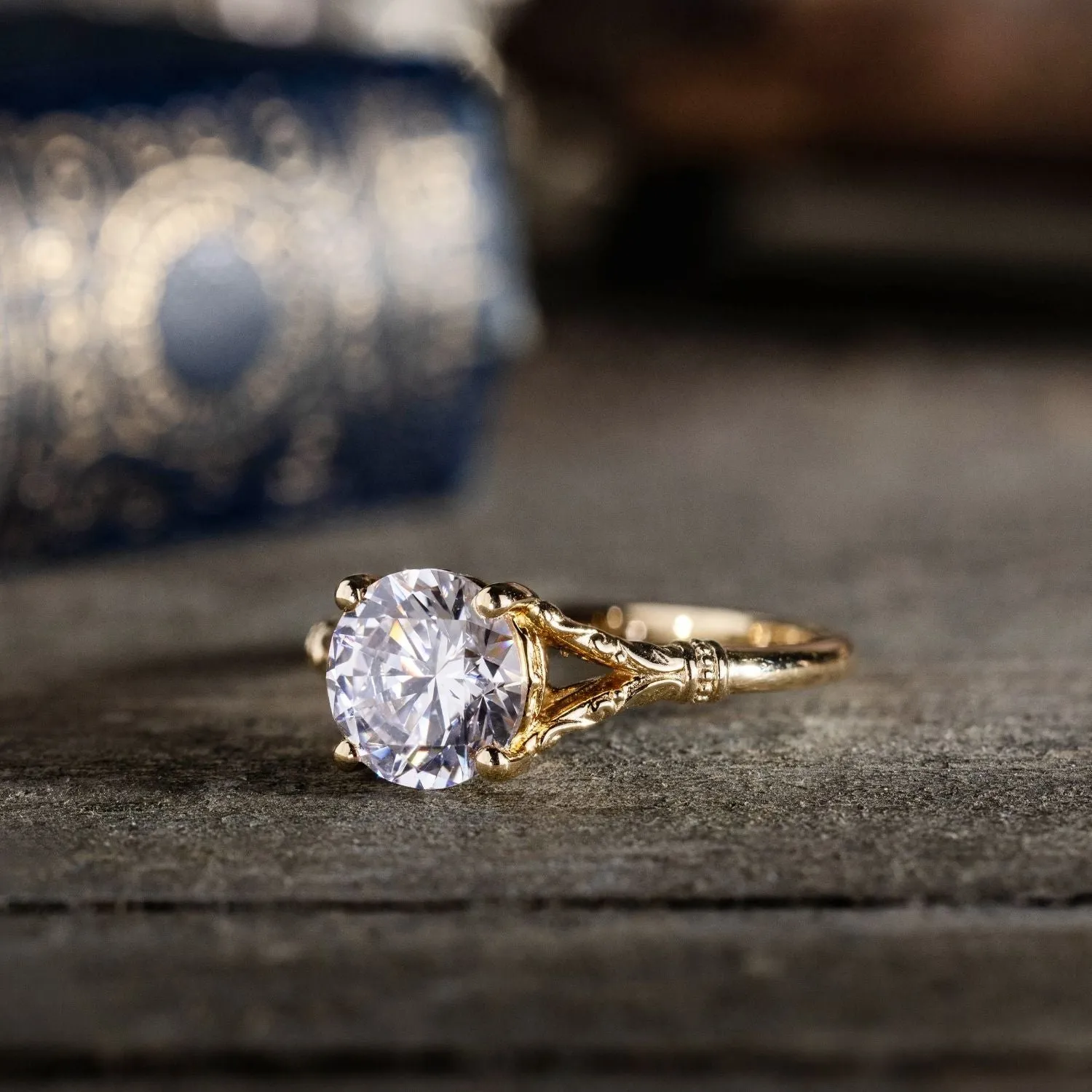 The Selwyn - Round Diamond Solitaire Engagement Ring with Art Nouveau-Inspired Split Shank Setting