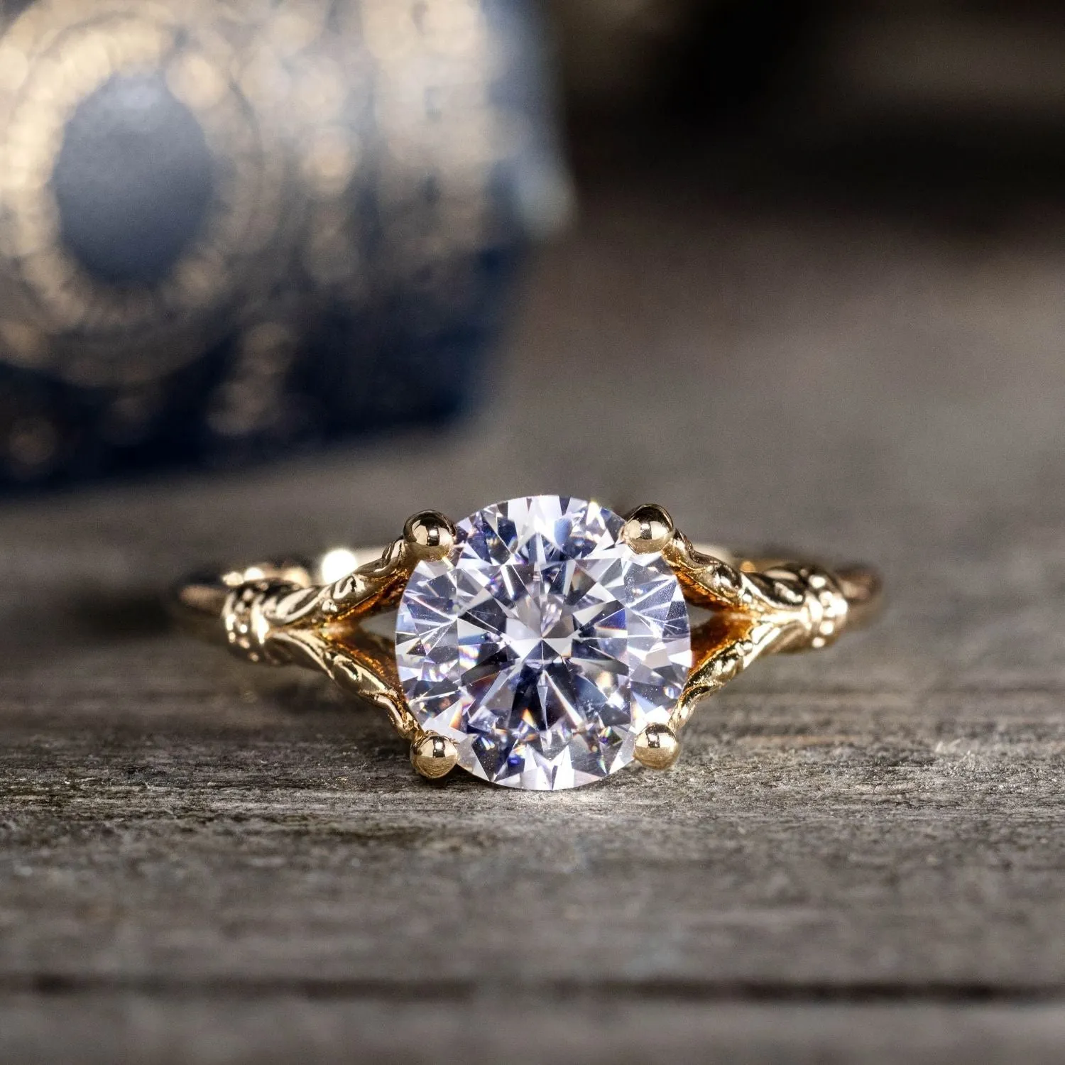 The Selwyn - Round Diamond Solitaire Engagement Ring with Art Nouveau-Inspired Split Shank Setting