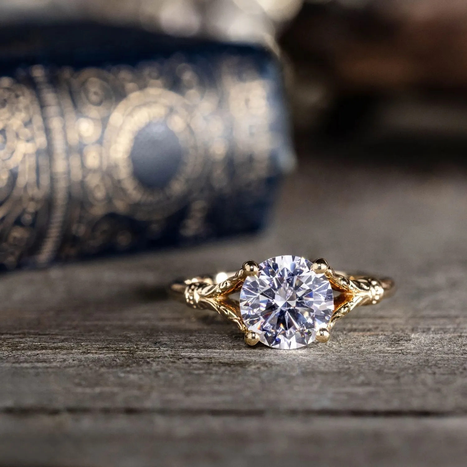 The Selwyn - Round Diamond Solitaire Engagement Ring with Art Nouveau-Inspired Split Shank Setting