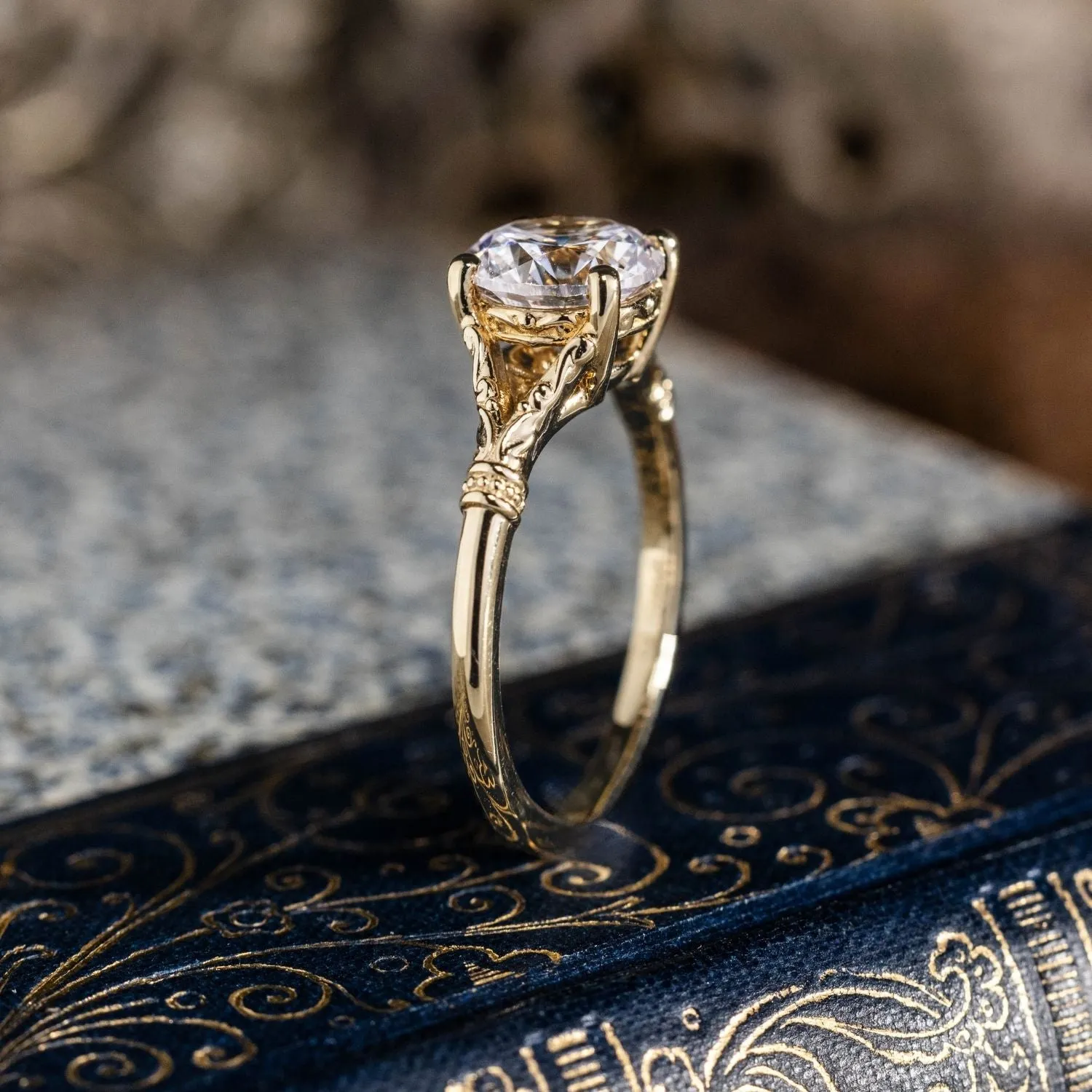 The Selwyn - Round Diamond Solitaire Engagement Ring with Art Nouveau-Inspired Split Shank Setting