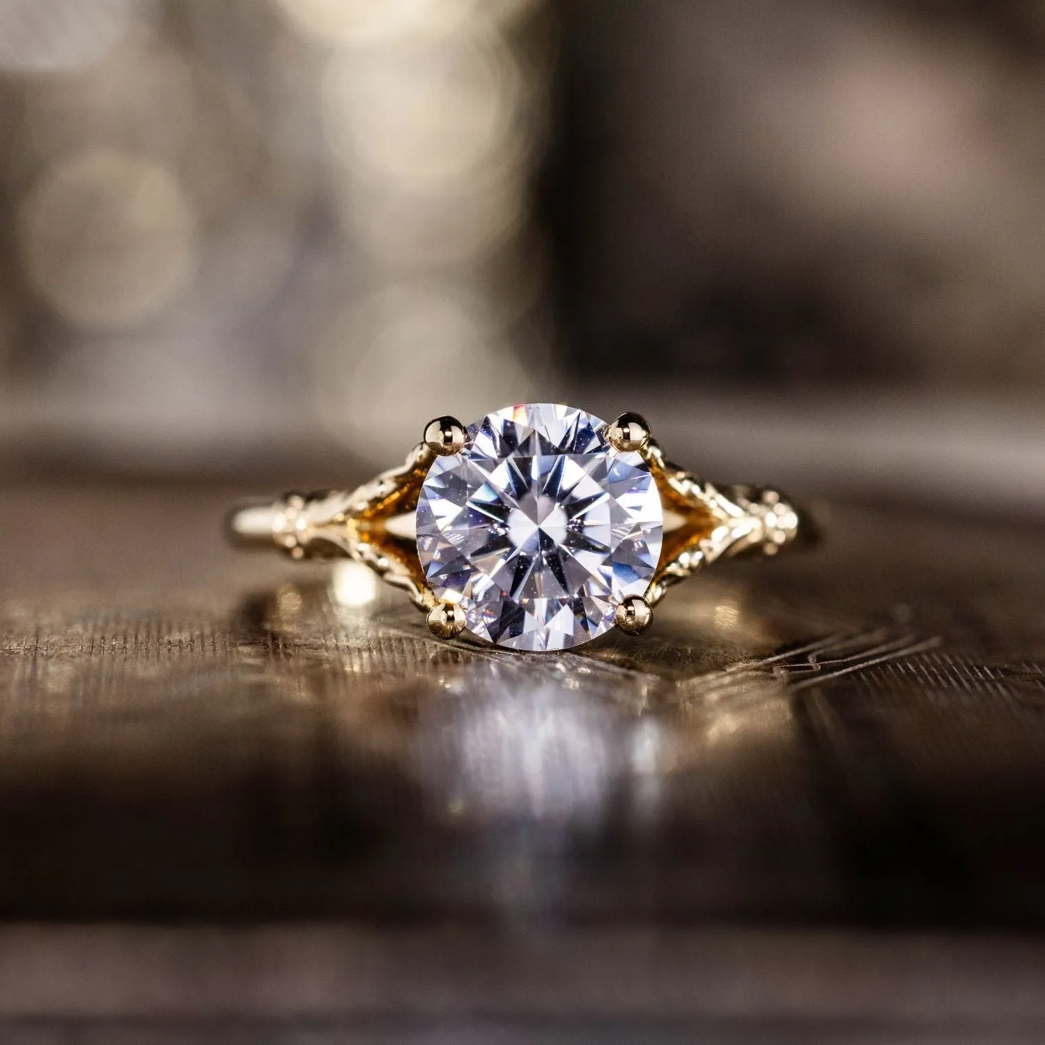 The Selwyn - Round Diamond Solitaire Engagement Ring with Art Nouveau-Inspired Split Shank Setting