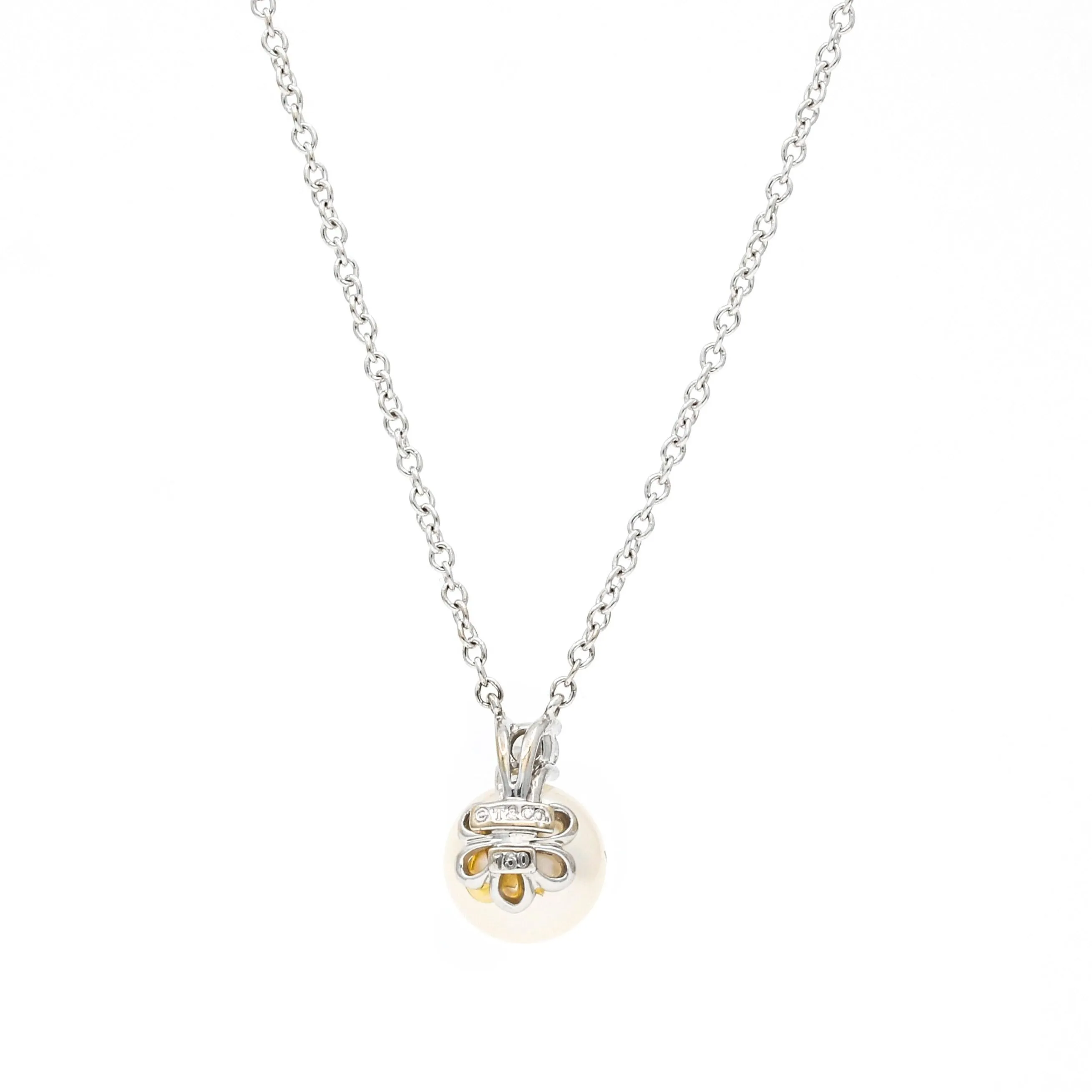 Tiffany & Co. Signature 7mm Akoya Pearl and Diamond Pendant Necklace in 18k Gold